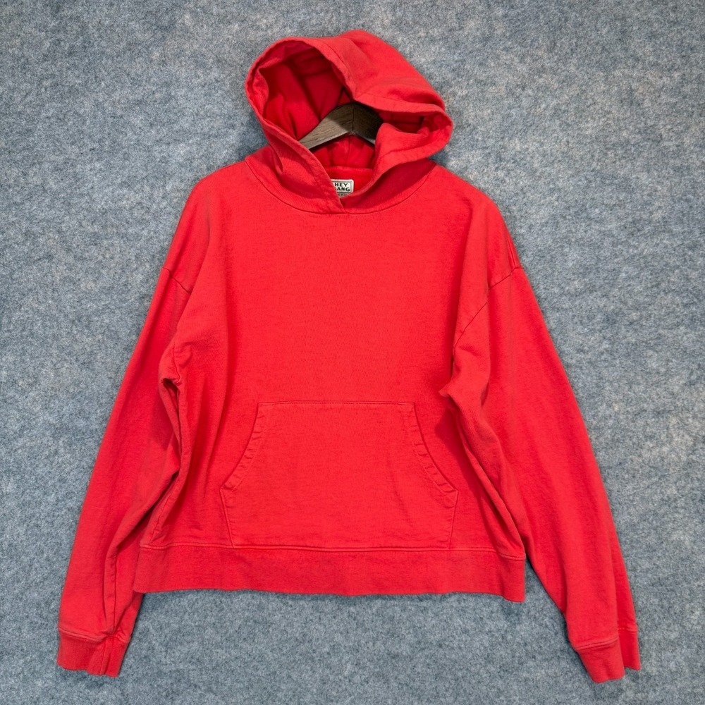Hey Gang Hoodie Sweatshirt Adult 2 (medium) Unisex Boxy Relaxed Red Made in USA